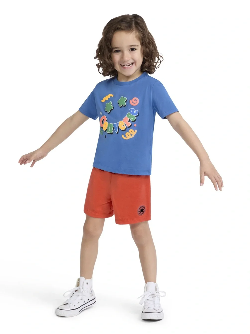 Converse Blue T-Shirt & Orange Shorts Kids Comfy Set New